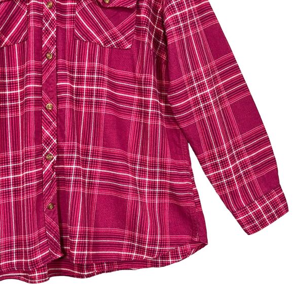 Eddie Bauer Button Front Shirt Women 2XL Pink Plaid Long Sleeves Pockets S56 - Picture 4 of 13
